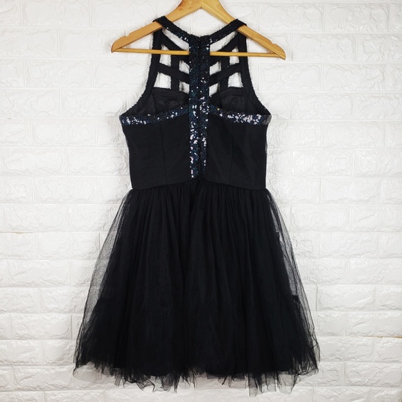 Minuet NWT Black Sequin Cage Tulle Dress Size M - Picture 2 of 8